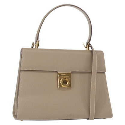 Salvatore Ferragamo Gancini Top Handle Flap Bag Leather, BEIGE, LEATHER, Handbag