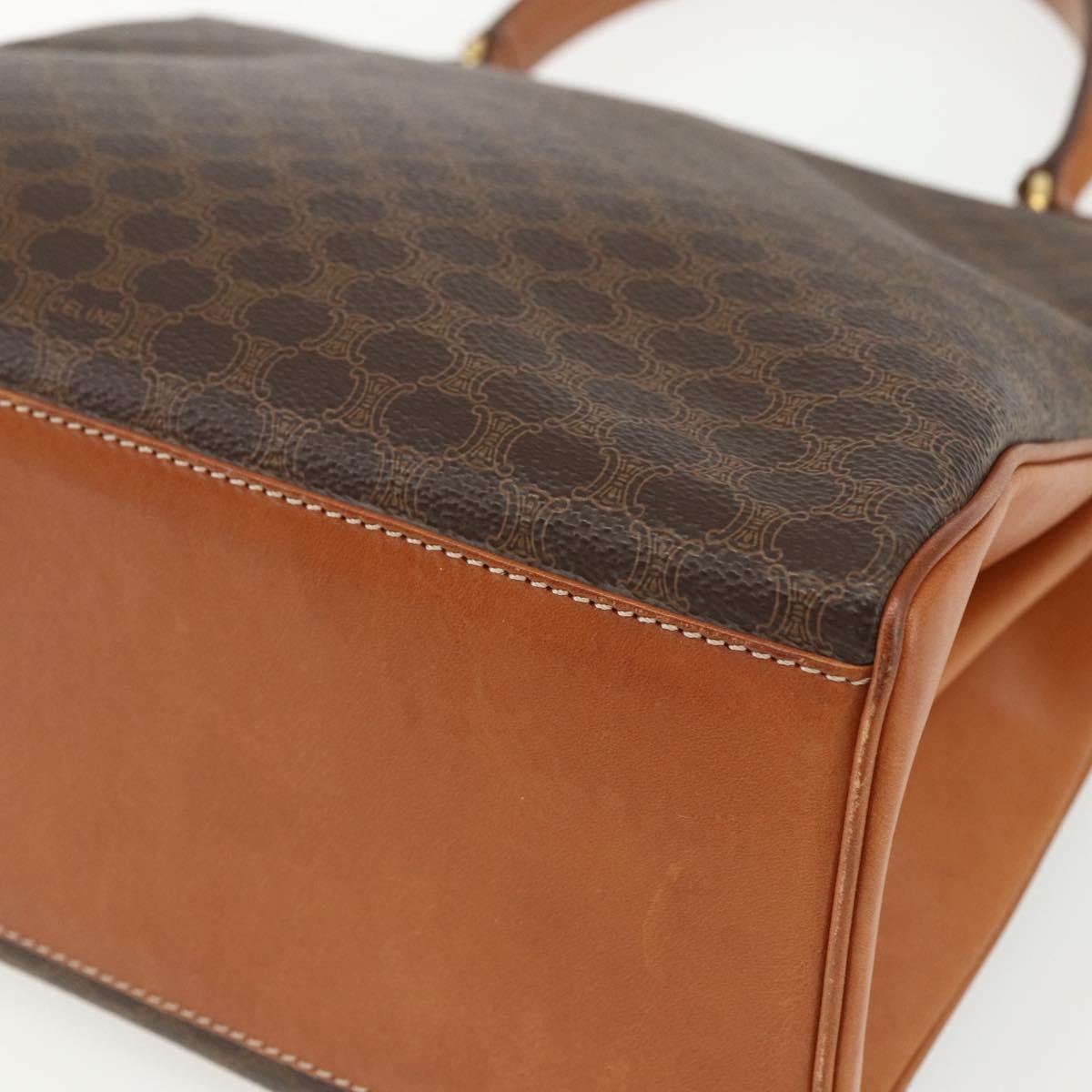 Celine Vintage Macadam Handbag Canvas and Leather, BROWN, CANVAS, Handbag