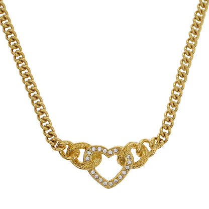 Christian Dior Logo Heart Pendant Necklace Metal with Crystal, GOLD, GOLD_PLATED, Necklace