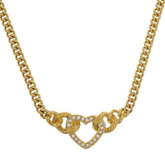 Christian Dior Logo Heart Pendant Necklace Metal with Crystal, GOLD, GOLD_PLATED, Necklace