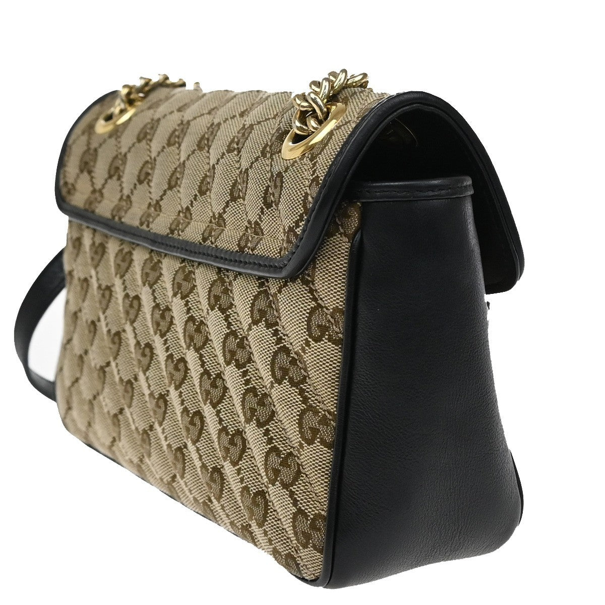 Gucci GG Marmont Flap Bag Diagonal Quilted GG Canvas with Leather, BROWN, CANVAS, Handbag