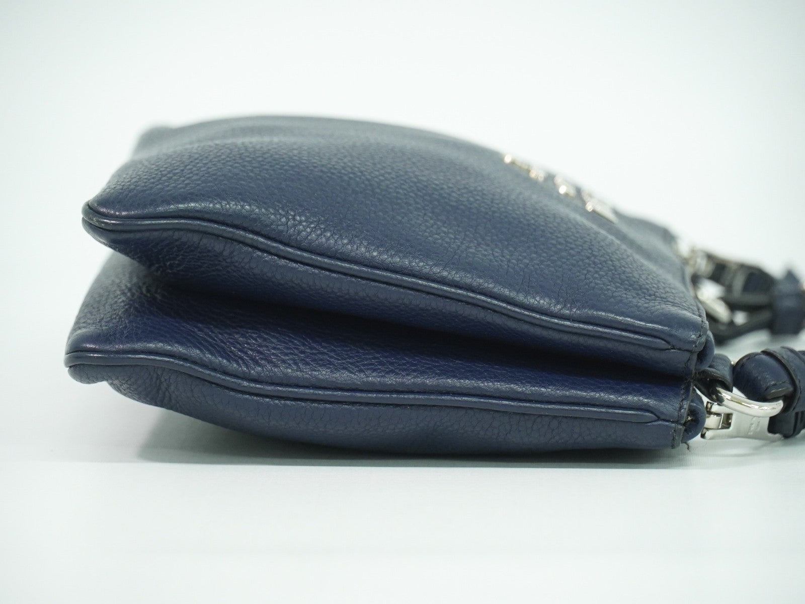 Prada Double Zip Crossbody Bag Vitello Daino, NAVY, LEATHER, Shoulder bag