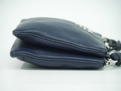 Prada Double Zip Crossbody Bag Vitello Daino, NAVY, LEATHER, Shoulder bag