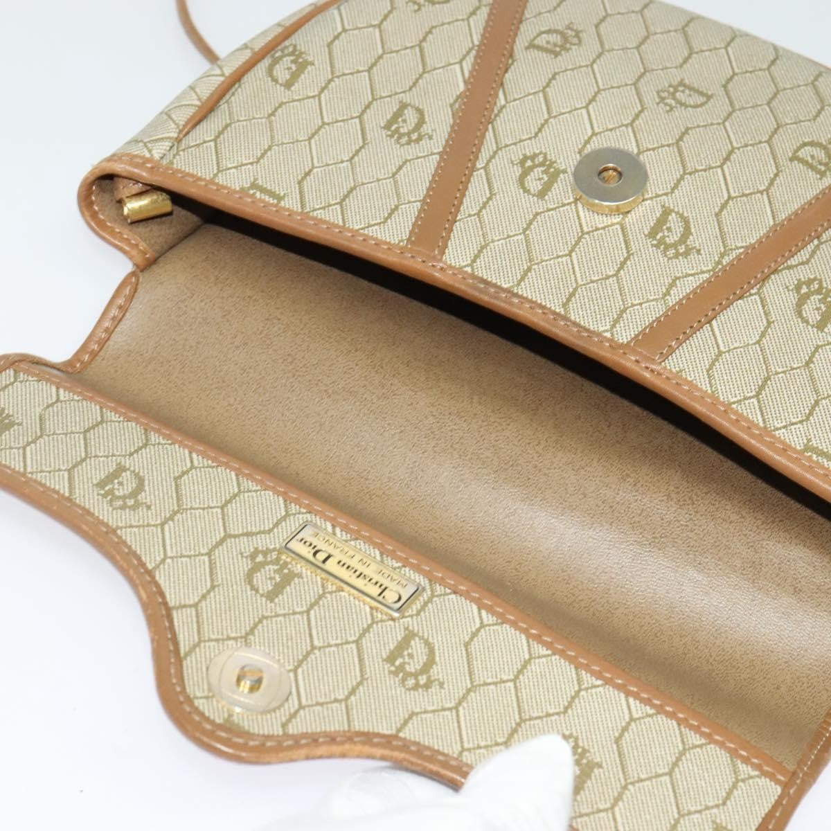 Christian Dior Vintage Honeycomb Flap Crossbody Bag Canvas and Leather, BEIGE, CANVAS, Crossbody bag