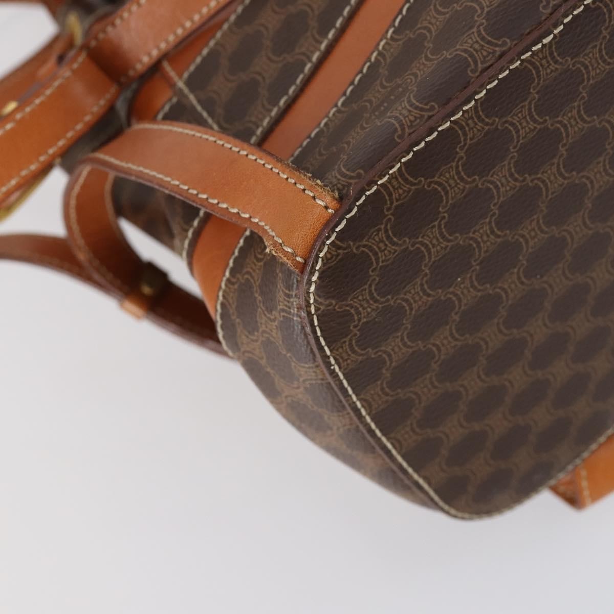 Celine Vintage Macadam Backpack Canvas and Leather, BROWN, CANVAS, Backpack