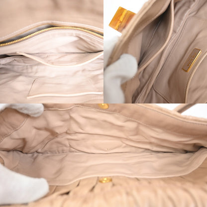 Prada Turnlock Shoulder Bag Nappa Gaufre, Beige, Leather, Shoulder Bag