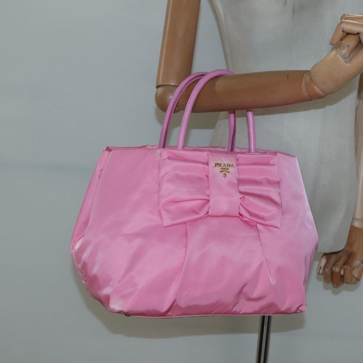 Prada Bow Tote Tessuto with Leather, PINK, NYLON, Tote bag