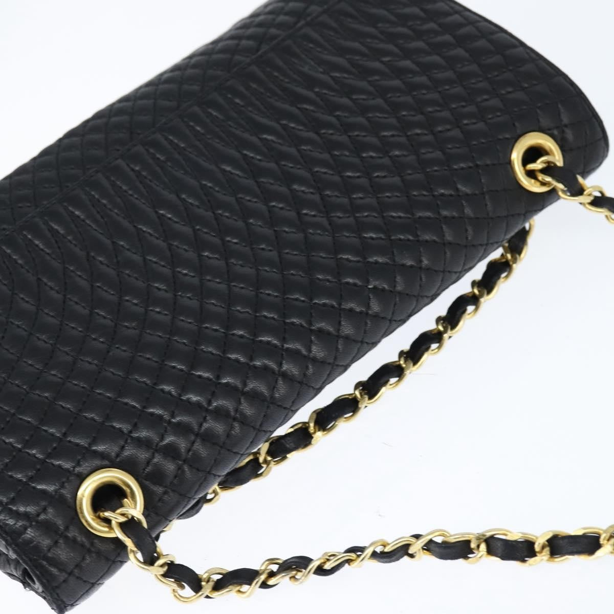 Bally Vintage Chain Shoulder Bag Quilted Leather, BLACK, LEATHER, Shoulder bag