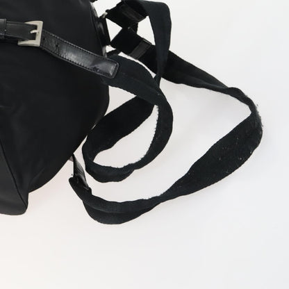 Prada Vela Double Front Pocket Backpack Tessuto with Saffiano Leather, BLACK, NYLON, Backpack