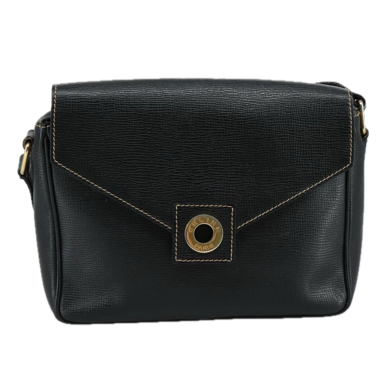 Celine Circle logo Leather, BLACK, LEATHER, Shoulder bag
