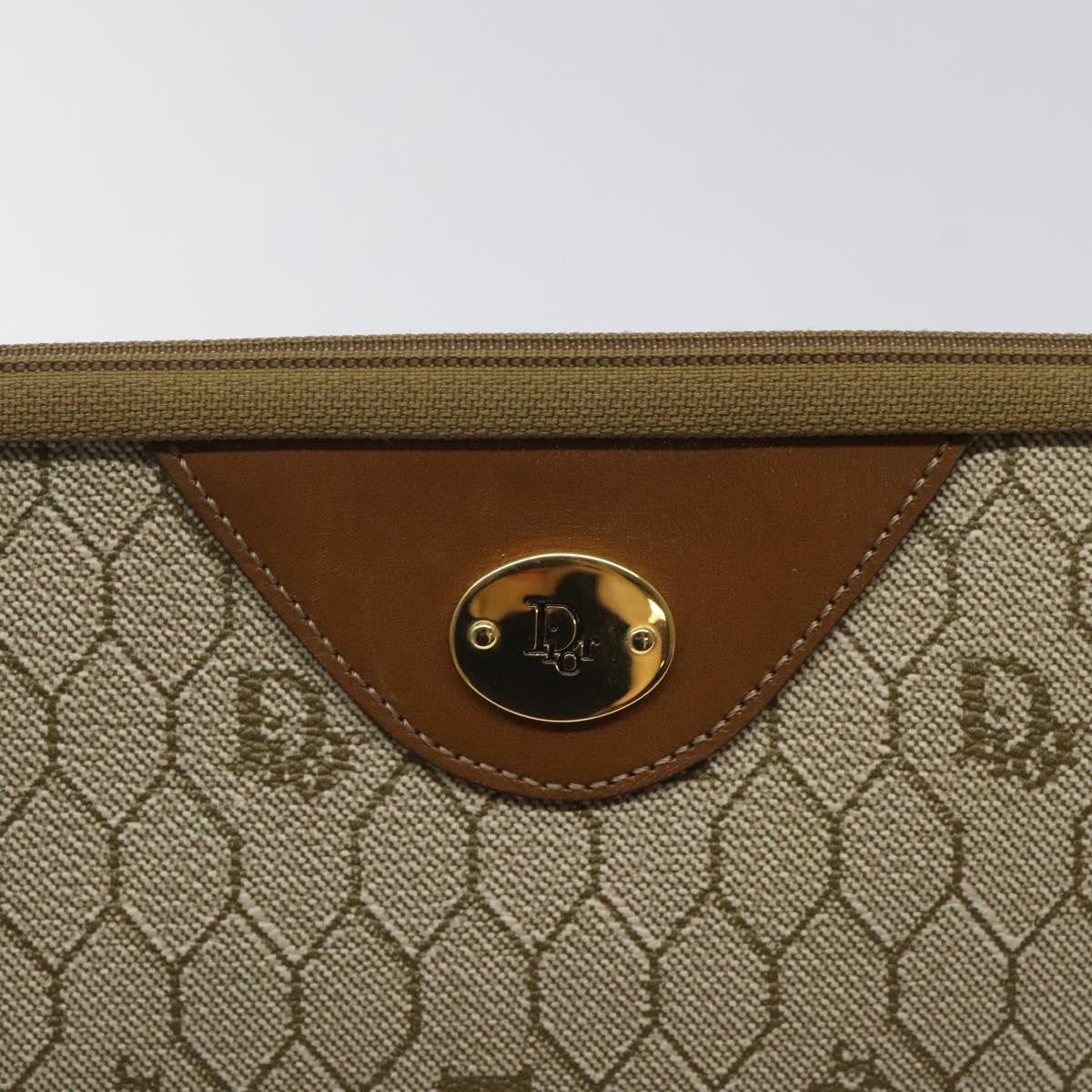 Christian Dior Vintage Honeycomb Zip Pouch Coated Canvas, BEIGE, PVC, Clutche & pouche