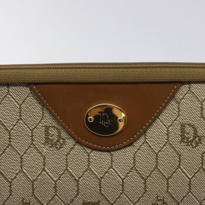 Christian Dior Vintage Honeycomb Zip Pouch Coated Canvas, BEIGE, PVC, Clutche & pouche