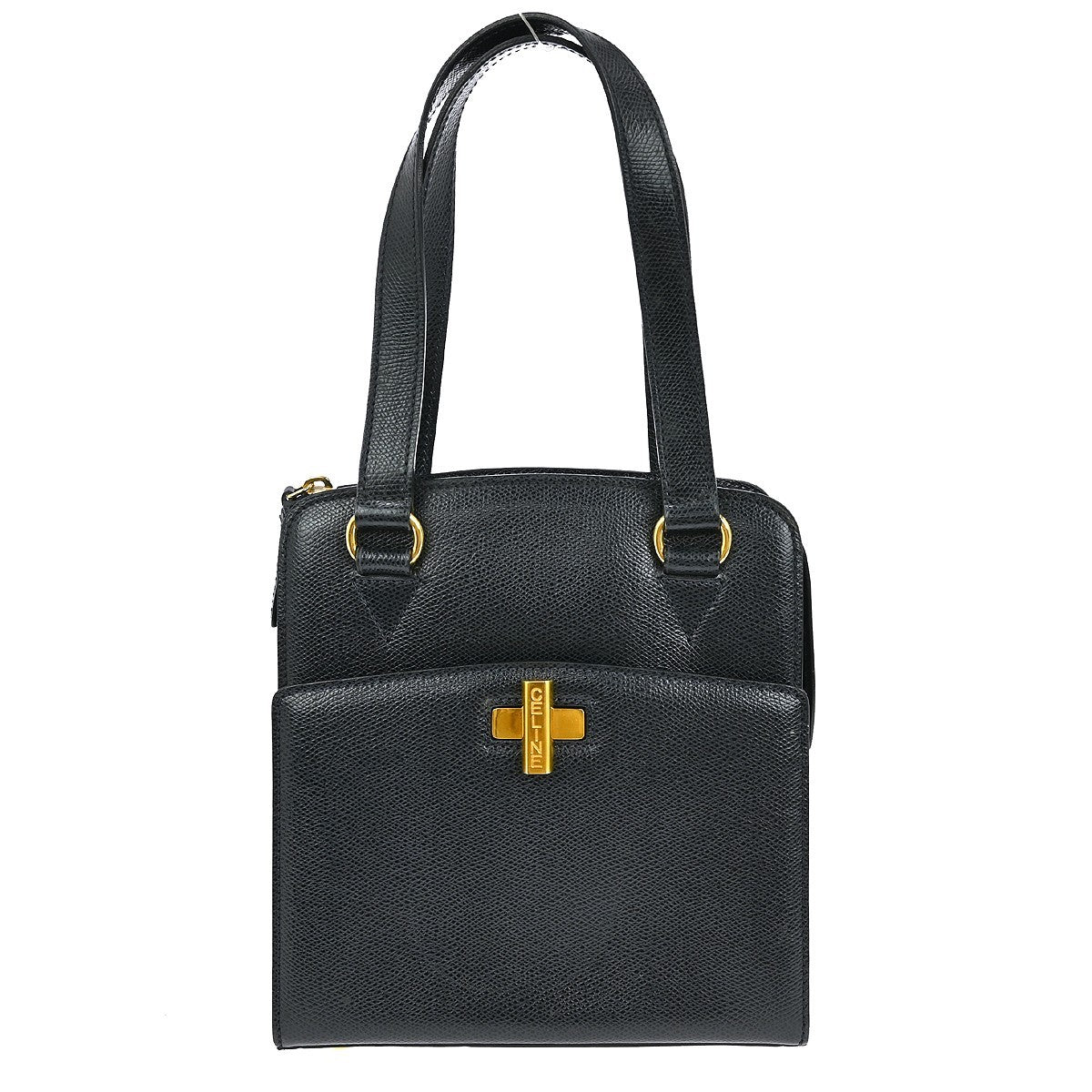 Celine Vintage turn lock shoulder bag Leather, NAVY, LEATHER, Handbag