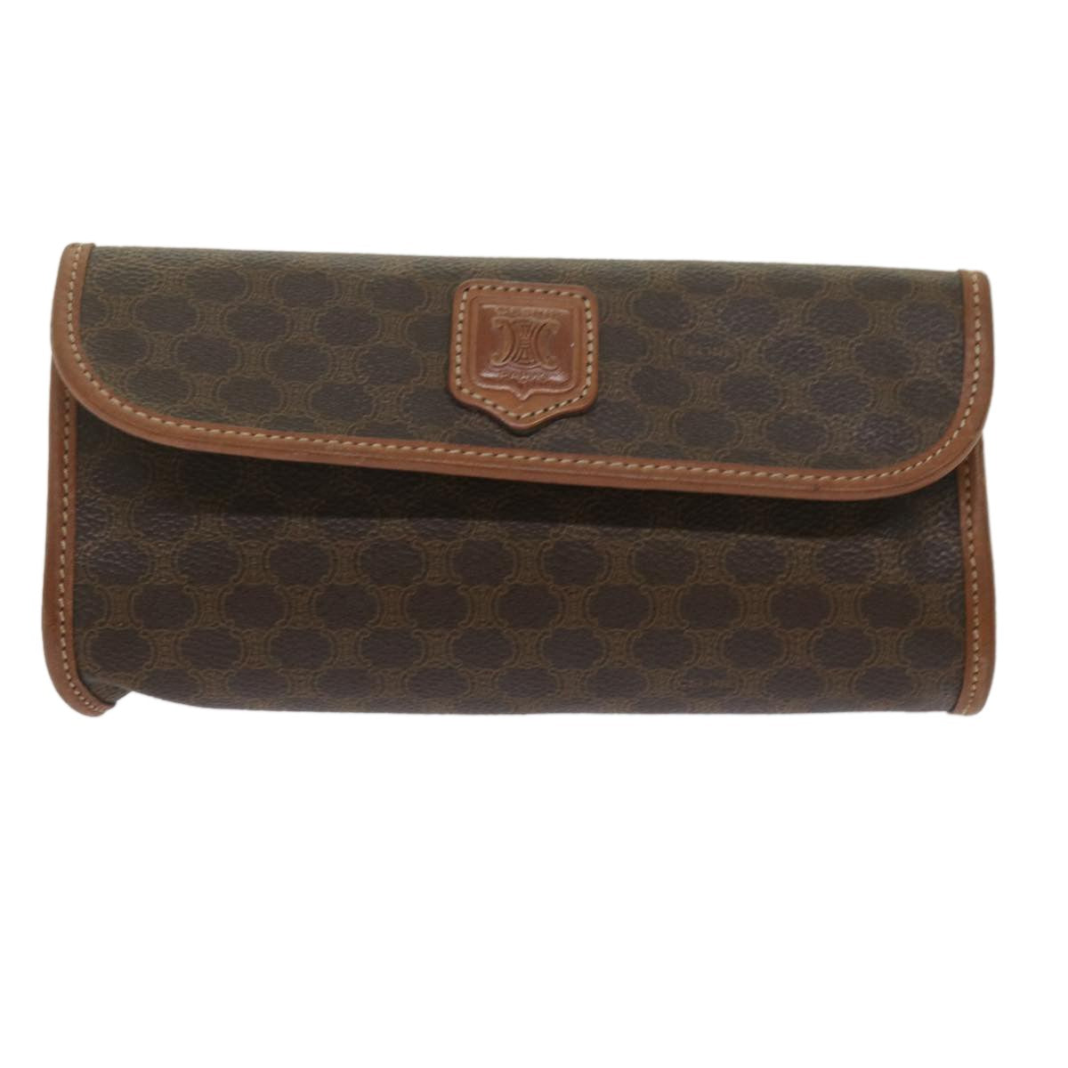 Celine Macadam Pochette Canvas and Leather, BROWN, CANVAS, Clutche & pouche