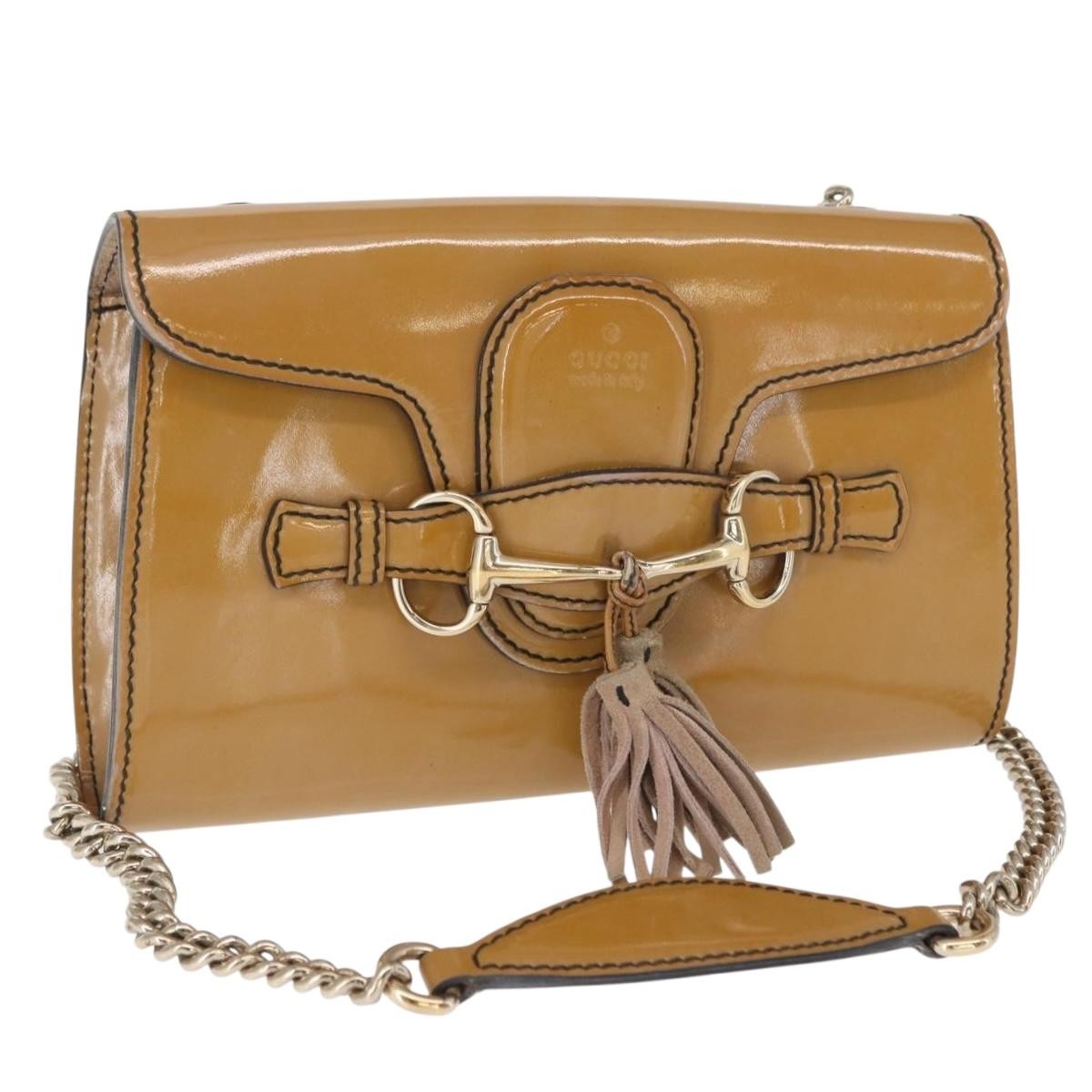Gucci Emily Chain Flap Bag Patent, BEIGE, PATENT_LEATHER, Shoulder bag