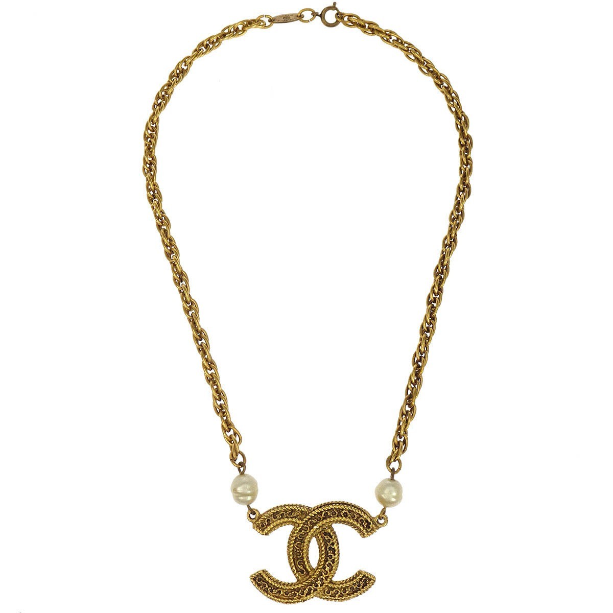 Chanel Vintage CC Pendent Necklace Plated Metal, GOLD, GOLD_PLATED, Necklace