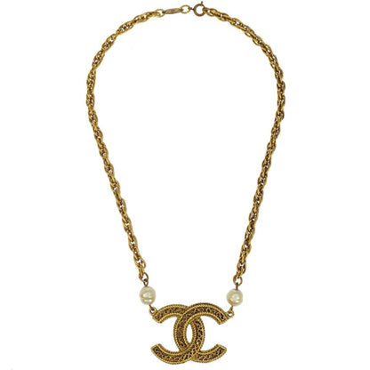 Chanel Vintage CC Pendent Necklace Plated Metal, GOLD, GOLD_PLATED, Necklace