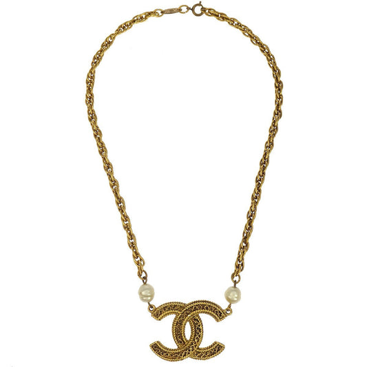 Chanel Vintage CC Pendent Necklace Plated Metal, GOLD, GOLD_PLATED, Necklace