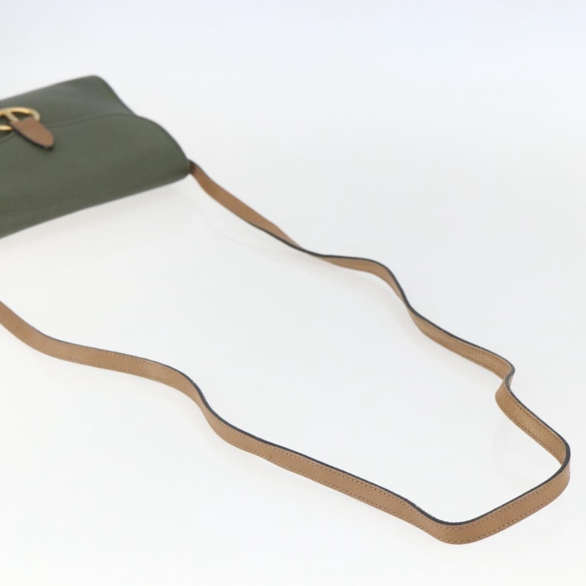 Christian Dior Vintage CD Flap Shoulder Bag Leather, KHAKI, LEATHER, Shoulder bag