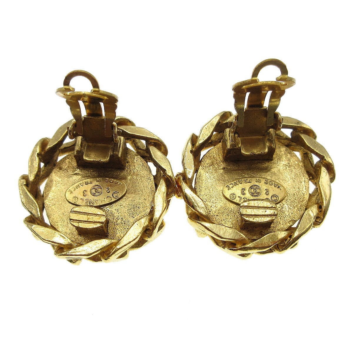 Chanel CC Button Clip-On Earrings Metal with Faux Pearl, GOLD, GOLD_PLATED, Earrings