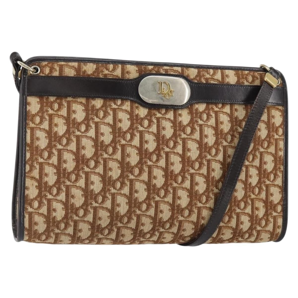 Christian Dior Vintage Trotter Shoulder Bag Canvas, BEIGE, CANVAS, Shoulder bag