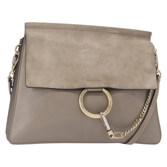 Chloe Faye Shoulder Bag Leather and Suede, BEIGE, SUEDE, Shoulder bag