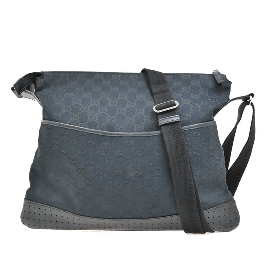 Gucci Zip Messenger Bag GG Denim, BLACK, CANVAS, Crossbody bag
