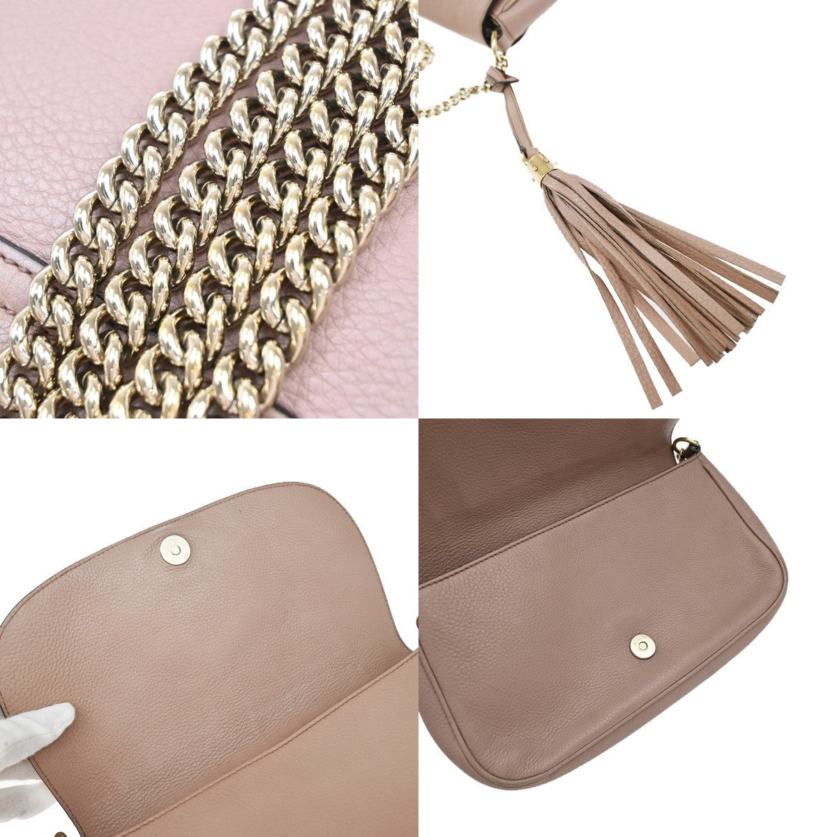 Gucci Soho Chain Crossbody Bag Leather, PINK, LEATHER, Shoulder bag