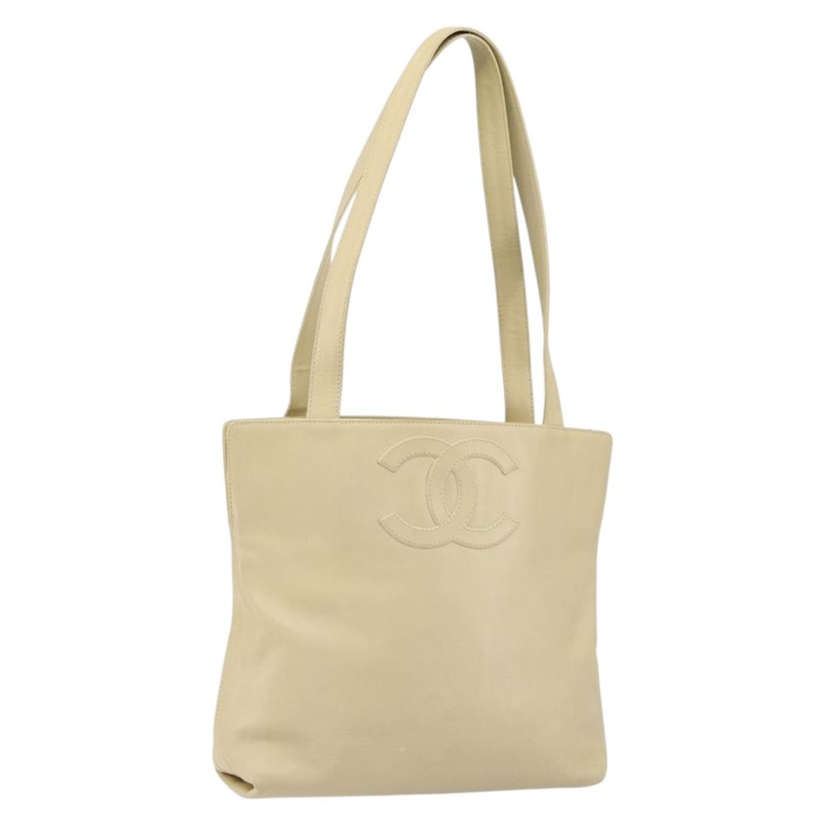 Chanel Vintage CC Logo Tote Leather, BEIGE, LEATHER, Tote bag