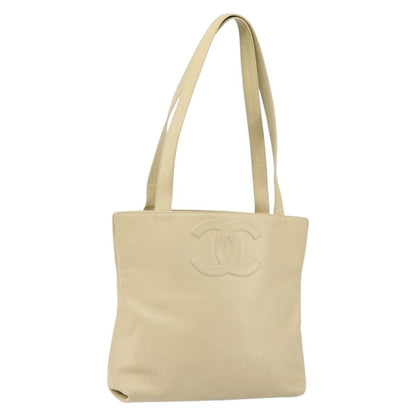 Chanel Vintage CC Logo Tote Leather, BEIGE, LEATHER, Tote bag