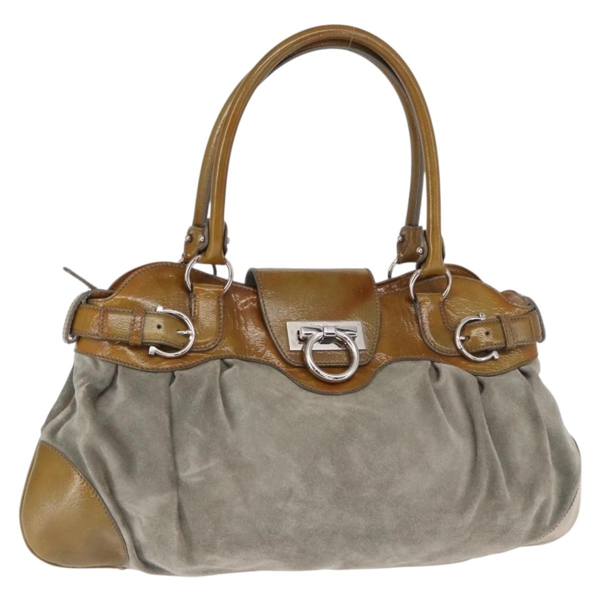 Salvatore Ferragamo Gancini handbag Suede, GREEN, SUEDE, Handbag