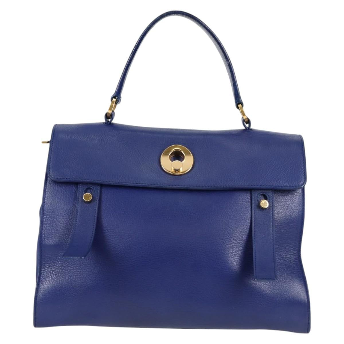 Saint Laurent Muse Two Bag Leather with Canvas, BLUE, LEATHER, Handbag