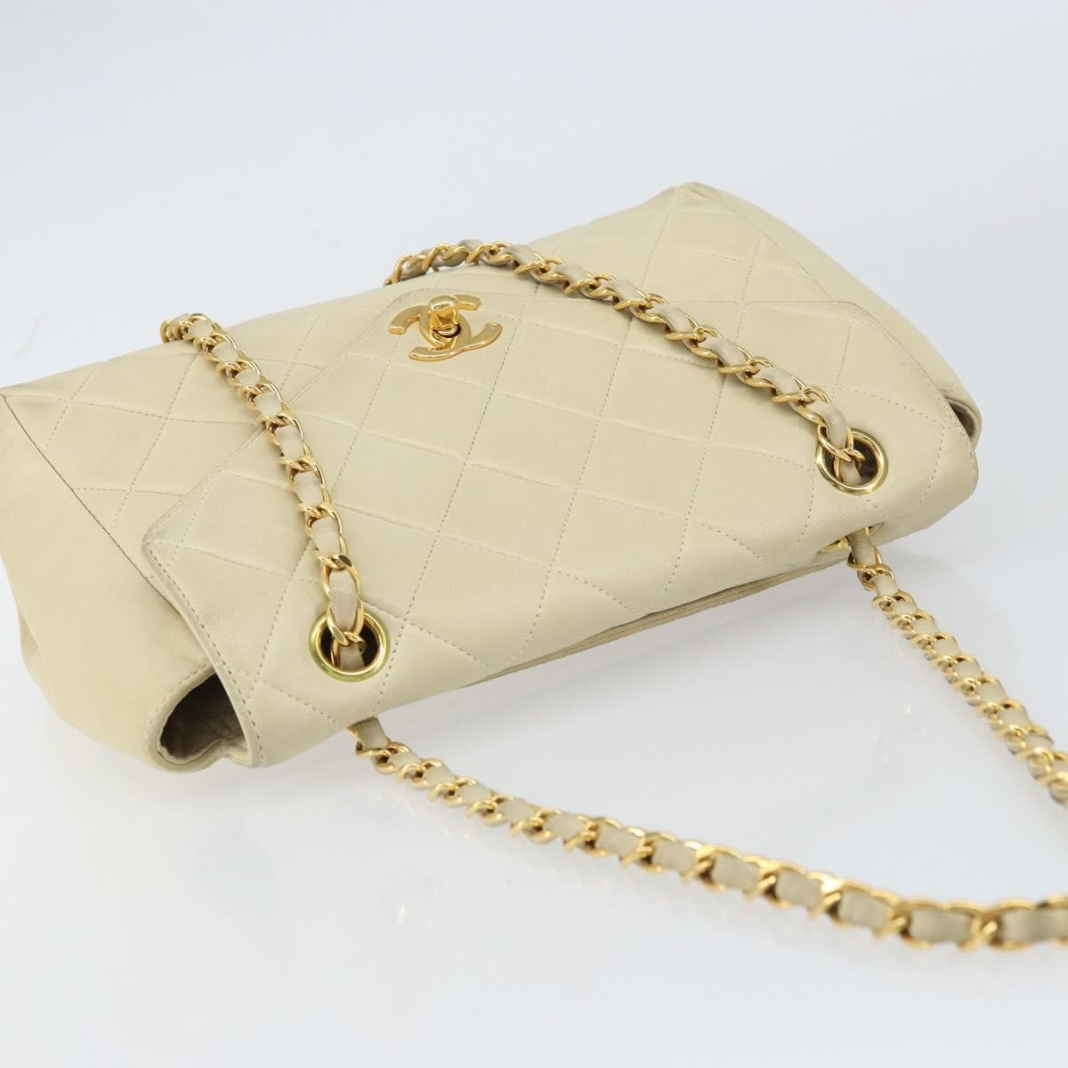 Chanel Vintage Envelope Flap Bag Quilted Lambskin, BEIGE, LEATHER, Shoulder bag