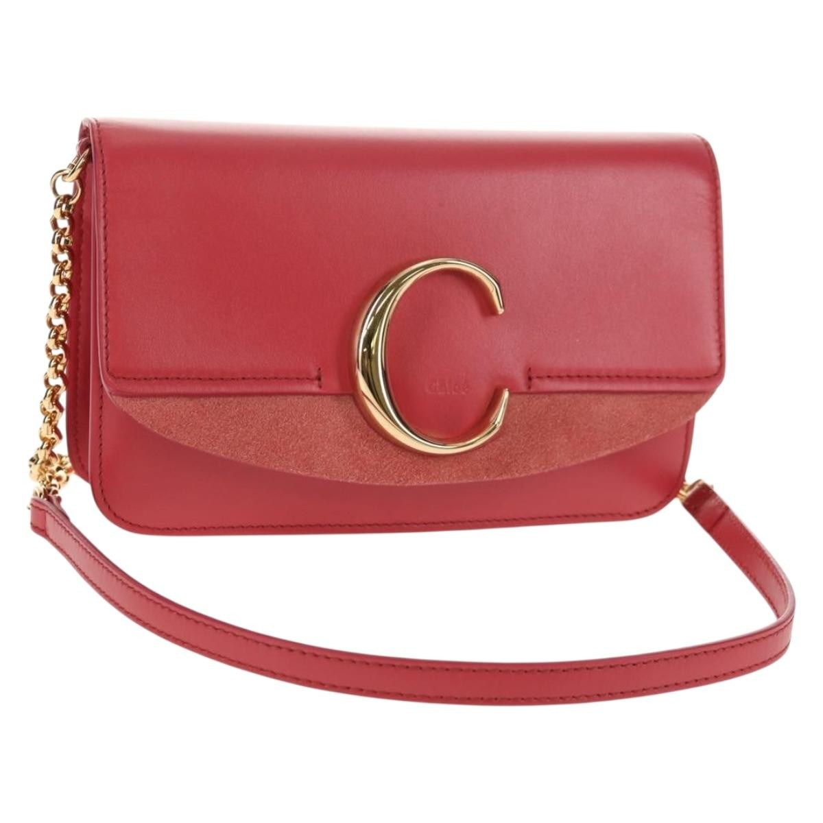Chloe C Chain Clutch Leather, PINK, LEATHER, Clutche & pouche