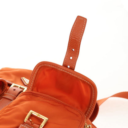 Prada Vela Double Front Pocket Backpack Tessuto with Saffiano Leather, ORANGE, NYLON, Backpack