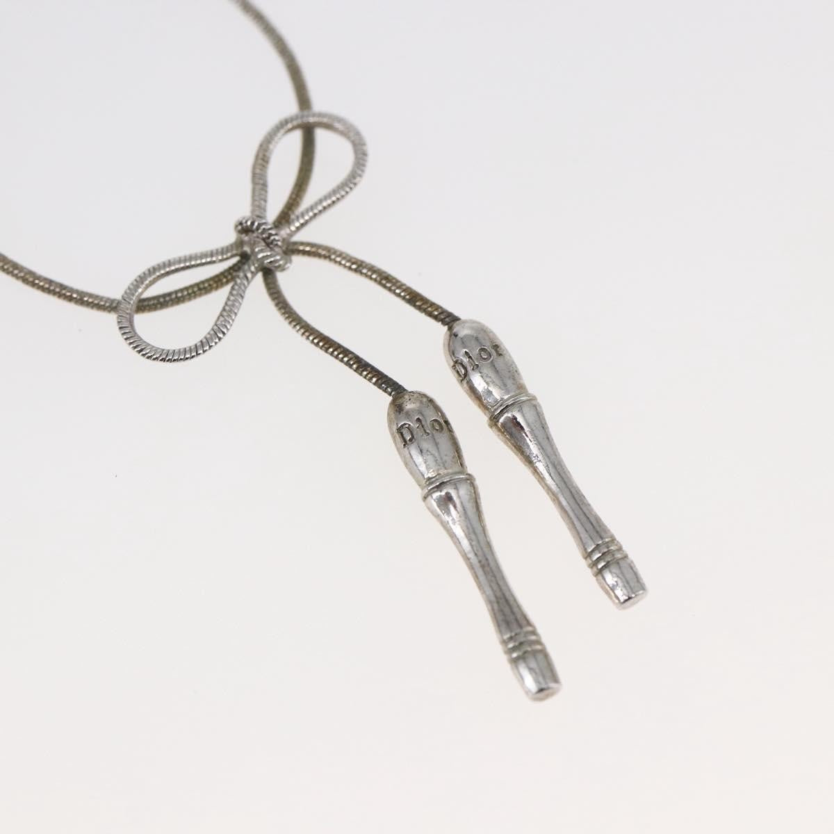 Christian Dior Bow CD Pendant Necklace Metal with Crystal, SILVER, METAL, Necklace