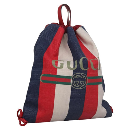 Gucci Logo Drawstring Backpack Striped Canvas, MULTICOLOUR, CANVAS, Backpack