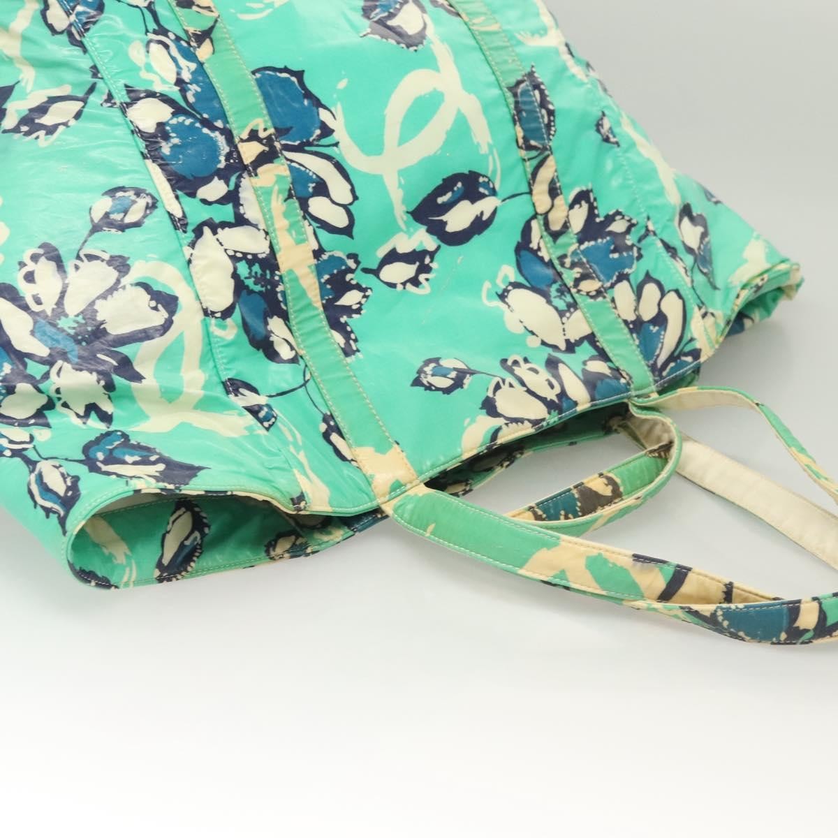Chanel Vintage Floral Tote Nylon, GREEN, NYLON, Tote bag