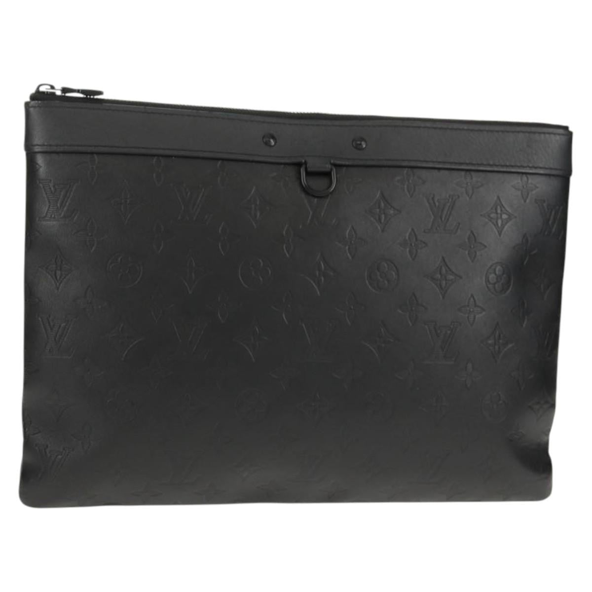 Louis Vuitton Discovery Pochette Monogram Shadow Leather, BLACK, LEATHER, Clutche & pouche