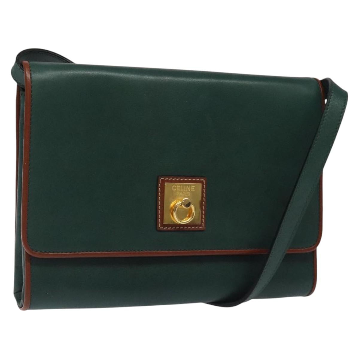 Celine Vintage Triomphe Flap Bag Leather, GREEN, LEATHER, Shoulder bag
