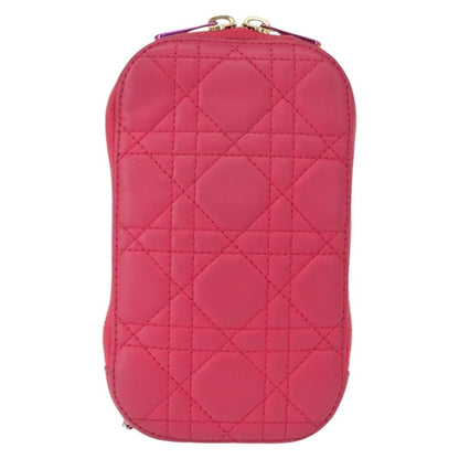 Christian Dior Lady Dior Phone Holder on Chain Cannage Quilt Lambskin, Pink, Leather, Clutch