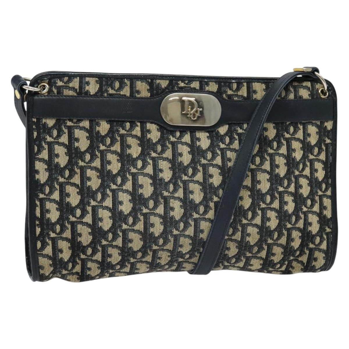 Christian Dior Vintage Trotter Shoulder Bag Canvas, NAVY, CANVAS, Shoulder bag