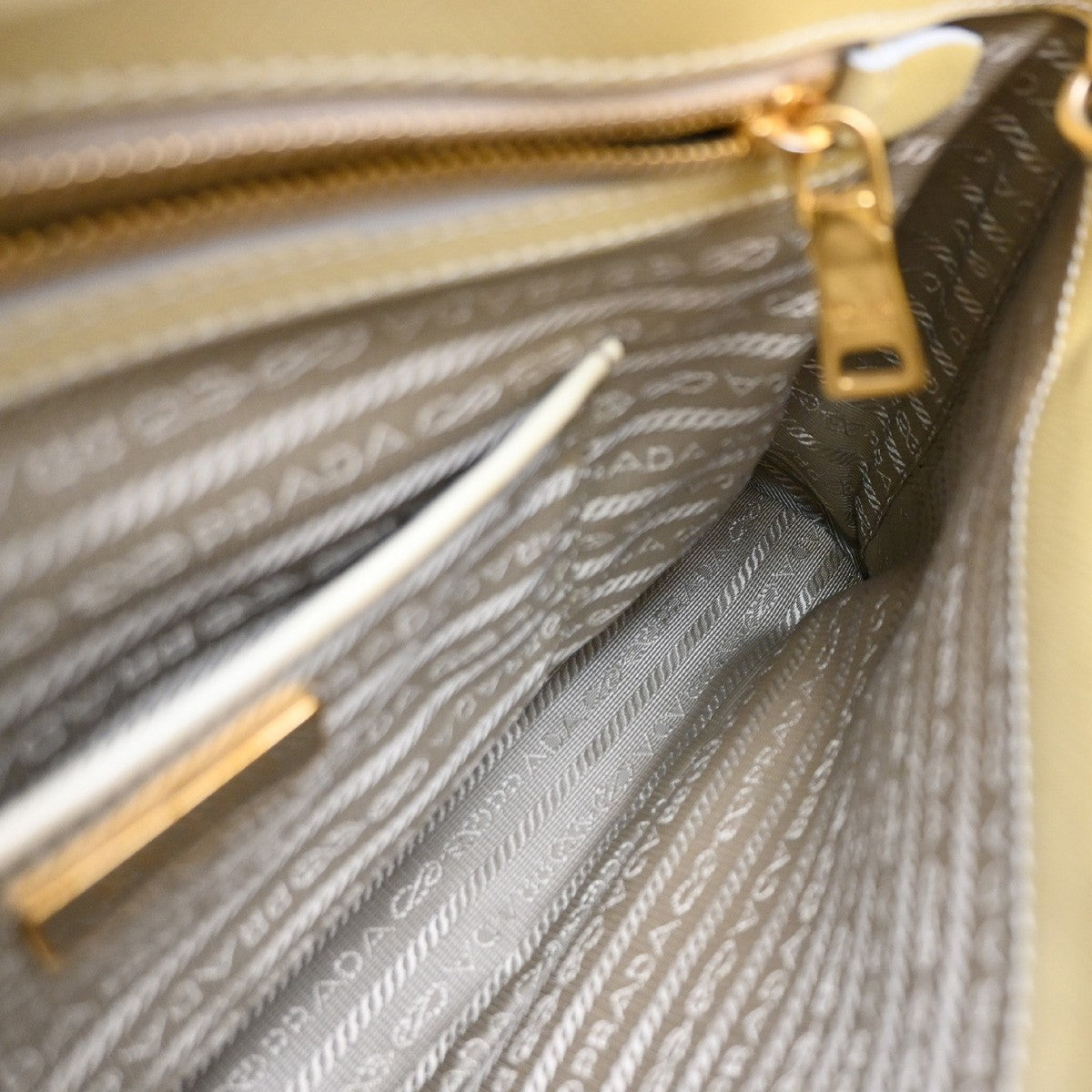 Prada Open Promenade Bag Saffiano Leather, Yellow, Leather, Handbag