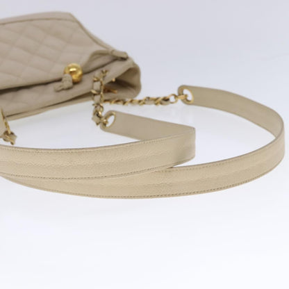 Chanel Vintage Slit Pocket Shoulder Bag Quilted Caviar, Beige, Leather, Shoulder Bag
