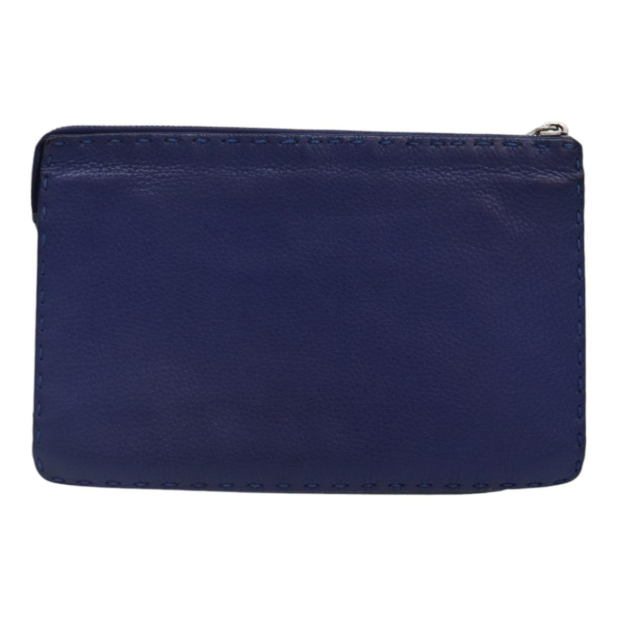 Fendi Selleria Zip Clutch Leather, BLUE, LEATHER, Clutche & pouche