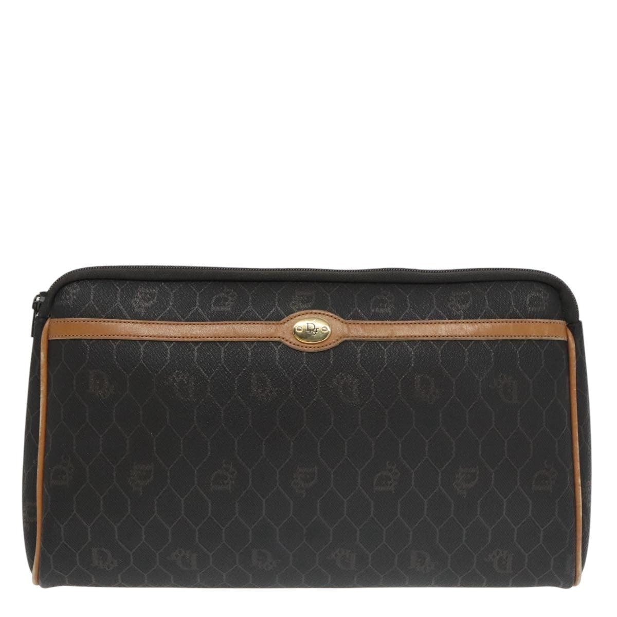 Christian Dior Vintage Honeycomb Zip Pouch Coated Canvas, BLACK, CANVAS, Clutche & pouche