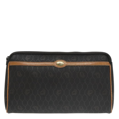 Christian Dior Vintage Honeycomb Zip Pouch Coated Canvas, BLACK, CANVAS, Clutche & pouche