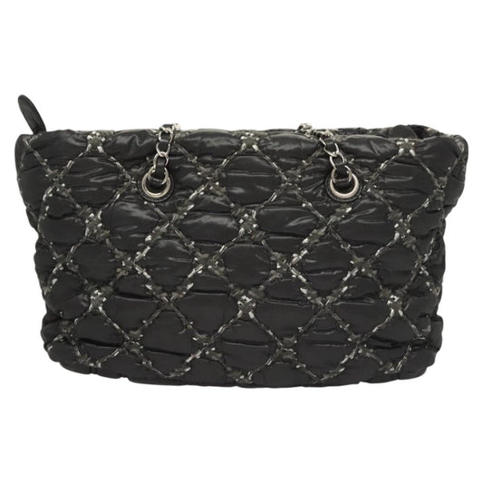 Chanel Tweed on Stitch Zip Tote Quilted Nylon, BLACK, NYLON, Shoulder bag