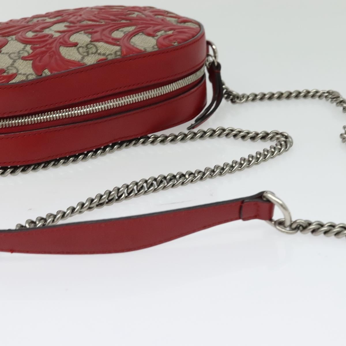Gucci Chain Crossbody Bag Arabesque GG Coated Canvas with Leather, RED, LEATHER, Shoulder bag