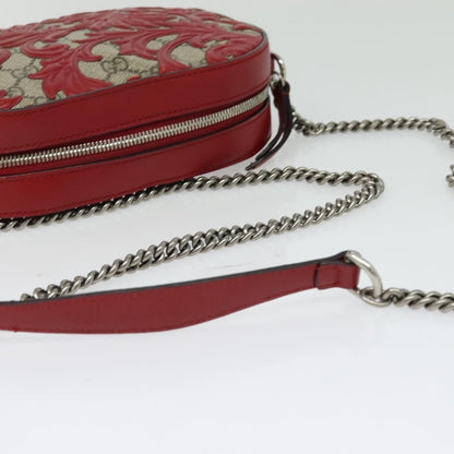 Gucci Chain Crossbody Bag Arabesque GG Coated Canvas with Leather, RED, LEATHER, Shoulder bag